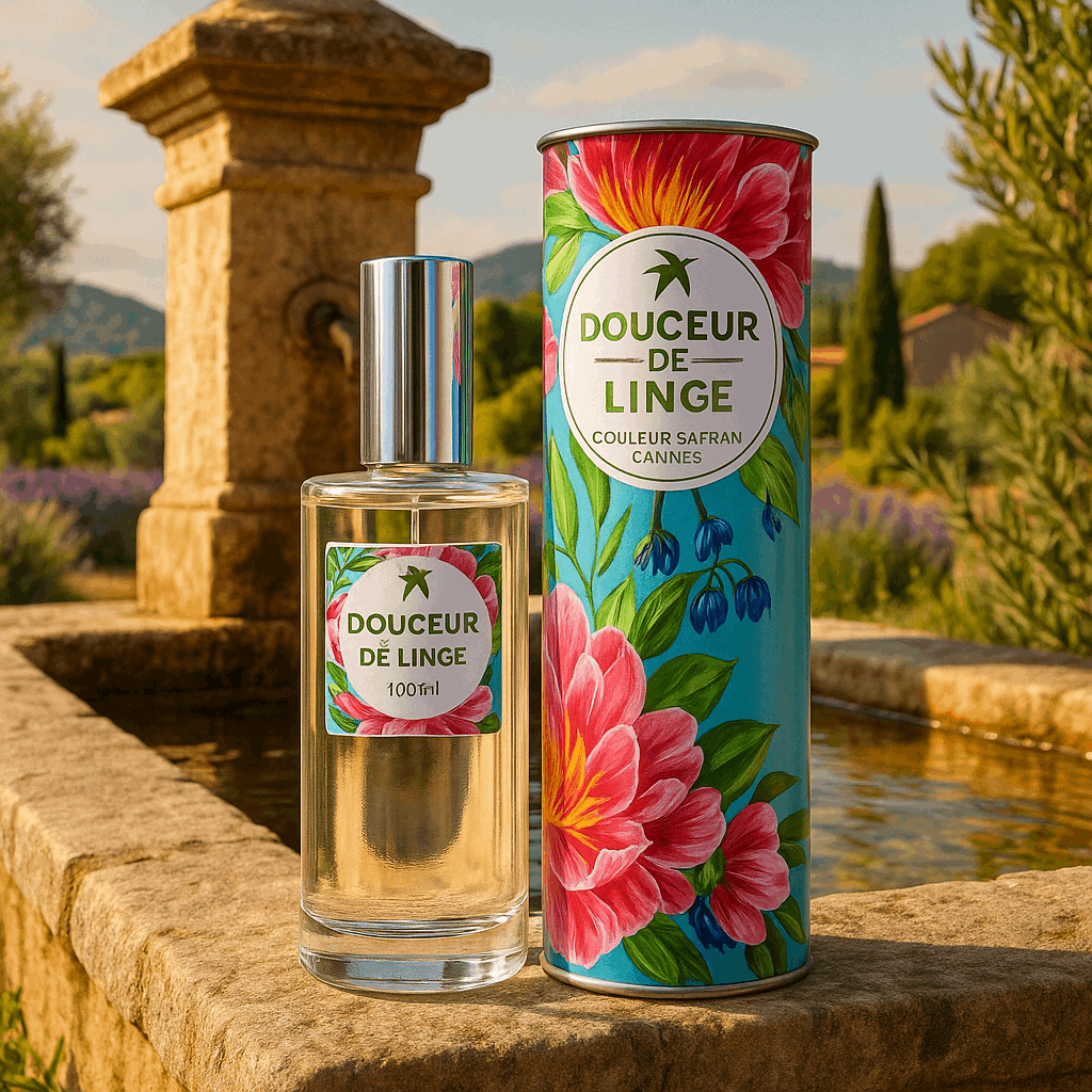 Flacon de 100ml de l'assouplissant Nos Douceurs de Linge de la marque My Store, avec étiquette élégante et design moderne.