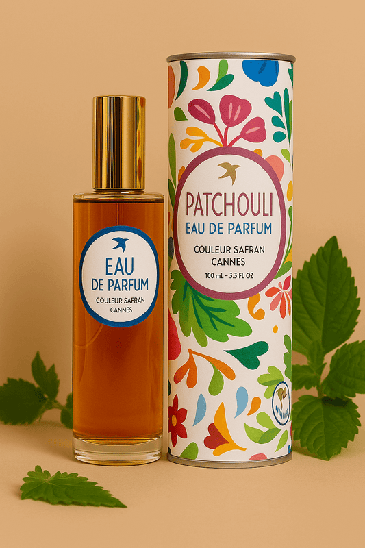 Parfum Patchoulis de 100ml de My Store, flacon élégant avec étiquette, mettant en valeur la fragrance boisée et aromatique.