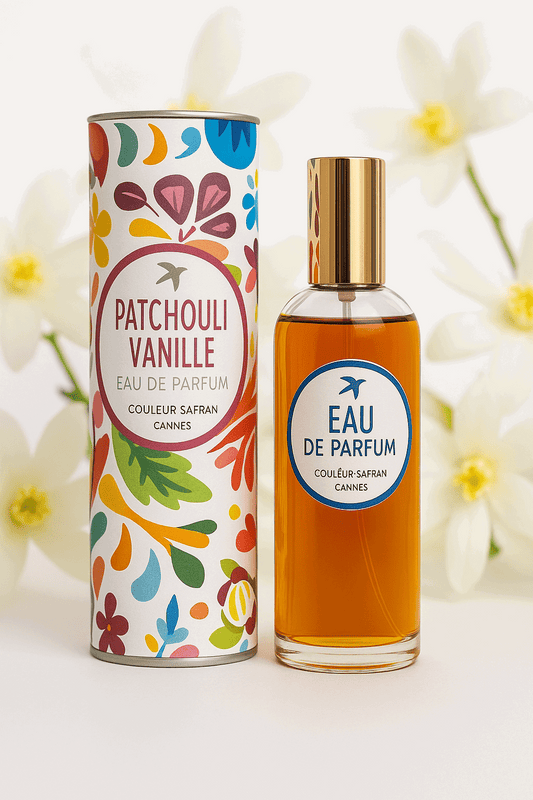 Flacon d'eau de parfum Patchoulis de 100ml de la marque My Store, avec design élégant et étiquette visible.