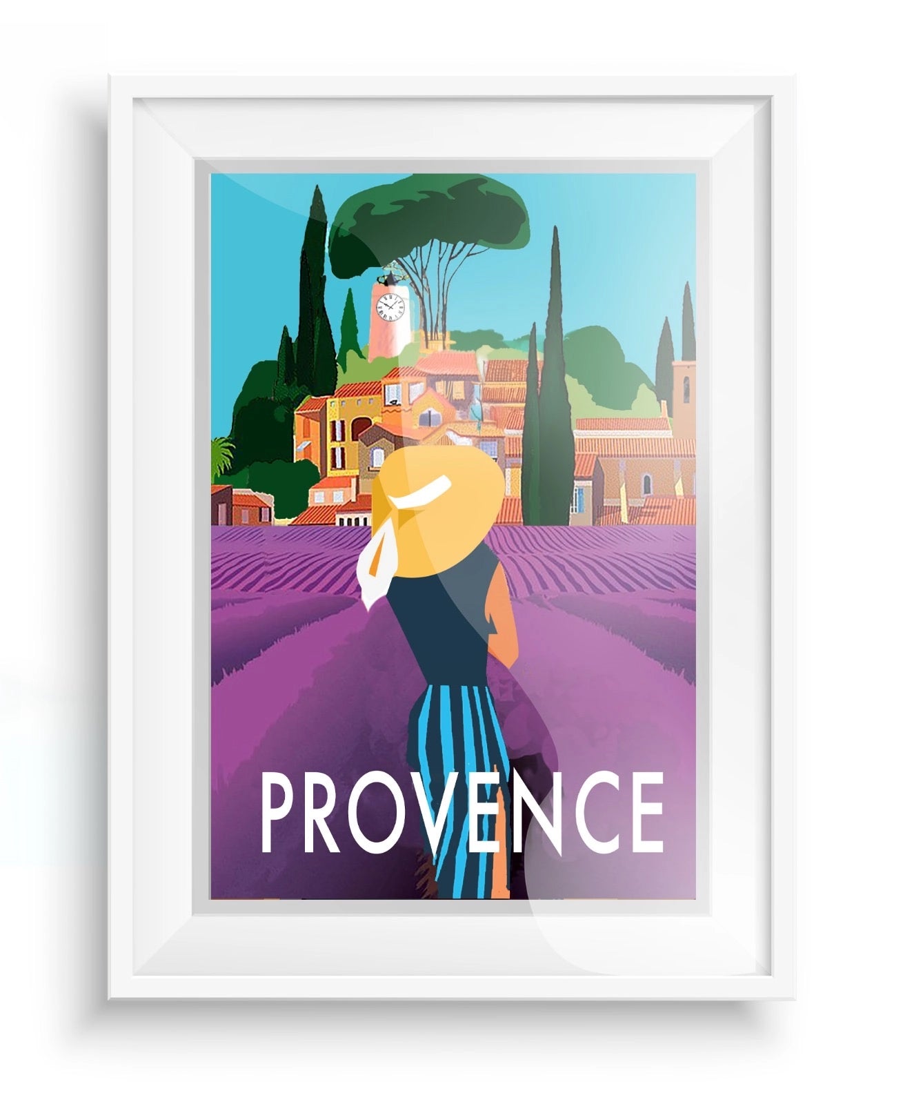 Affiche de la collection Côte d’Azur de Couleur Safran, représentant la Provence avec paysages colorés et paysages méditerranéens.