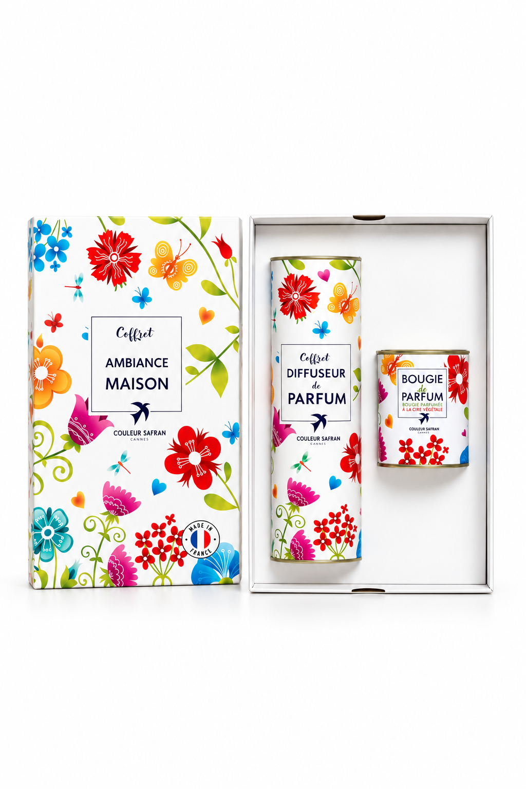 Photo — coffret, bougie allumée, ruban safran