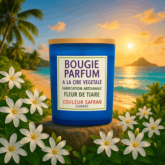Bougie parfumée artisanale couleur safran en cire végétale de 180g, bougie élégante avec cire naturelle.