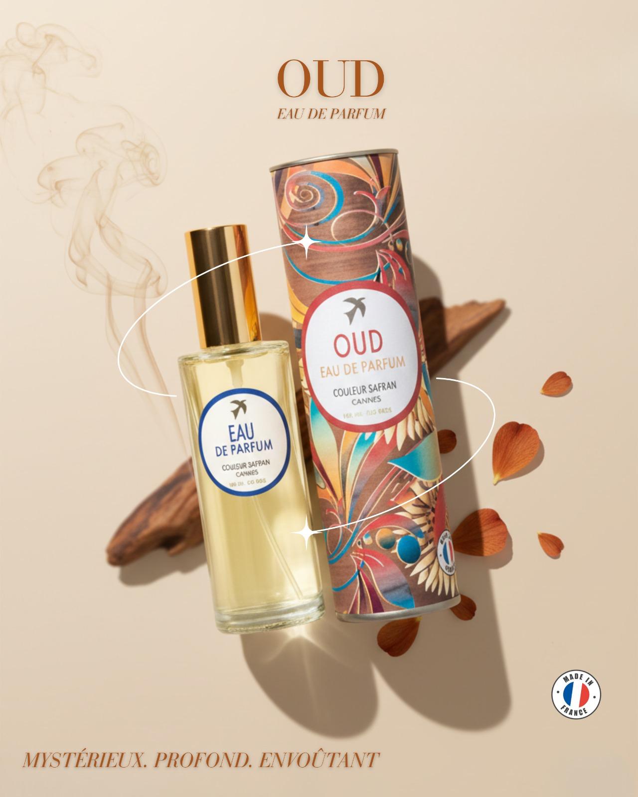 Flacon d'Eau de Parfum Oud de My Store avec design élégant, mettant en valeur le parfum oriental riche et boisé.