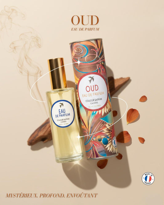 Flacon d'Eau de Parfum Oud de My Store avec design élégant, mettant en valeur le parfum oriental riche et boisé.
