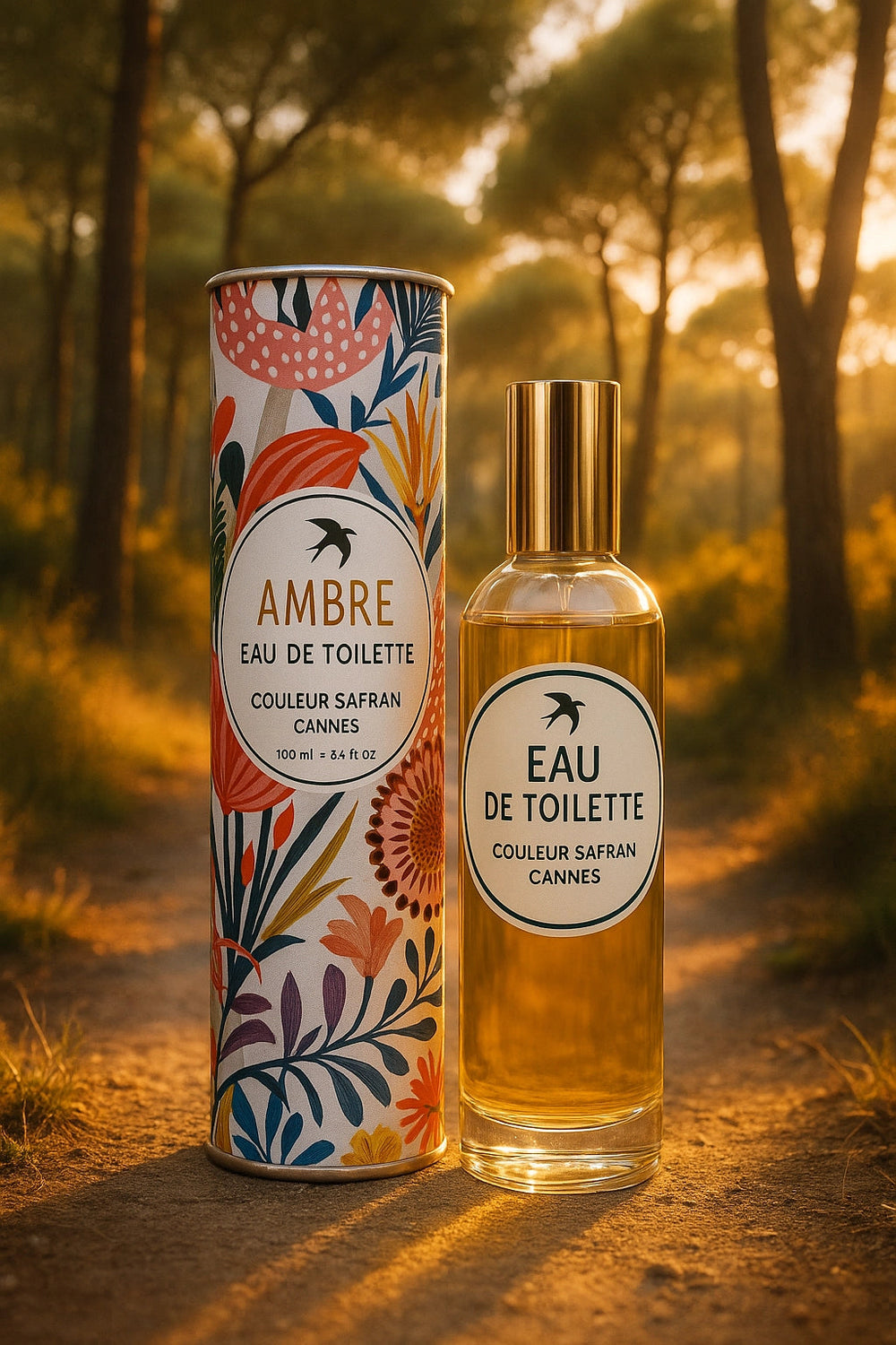 Eau de toilette Ambre de 100ml, flacon élégant, pour homme ou femme, avec un parfum chaud et enveloppant.
