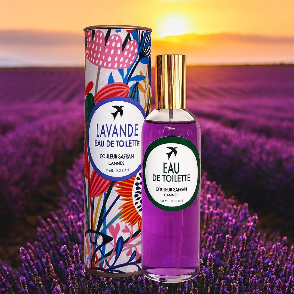 Flacon d'eau de toilette à la lavande de 100ml de la marque My Store, avec vaporisateur et étiquette violette.