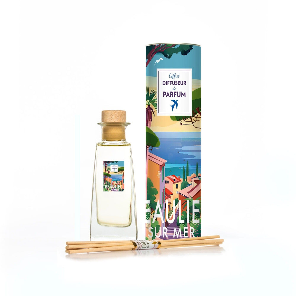 Diffuseur de parfum Collection French Riviera de Couleur Safran, élégant avec bouteille en verre et capuchon sophistiqué.