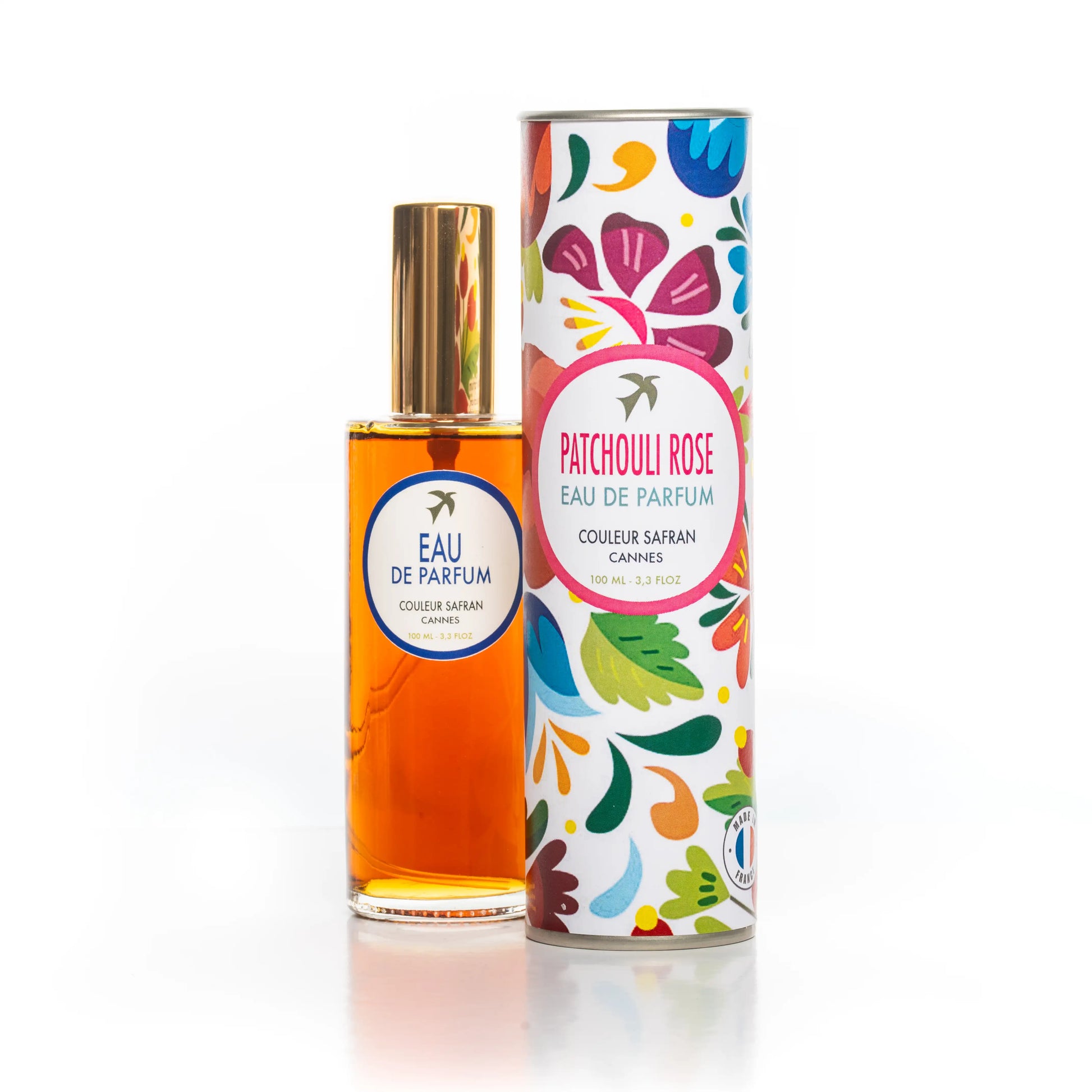 Flacon d'eau de parfum Patchoulis de My Store avec notes de patchouli et rose dans un flacon blanc de 100ml.