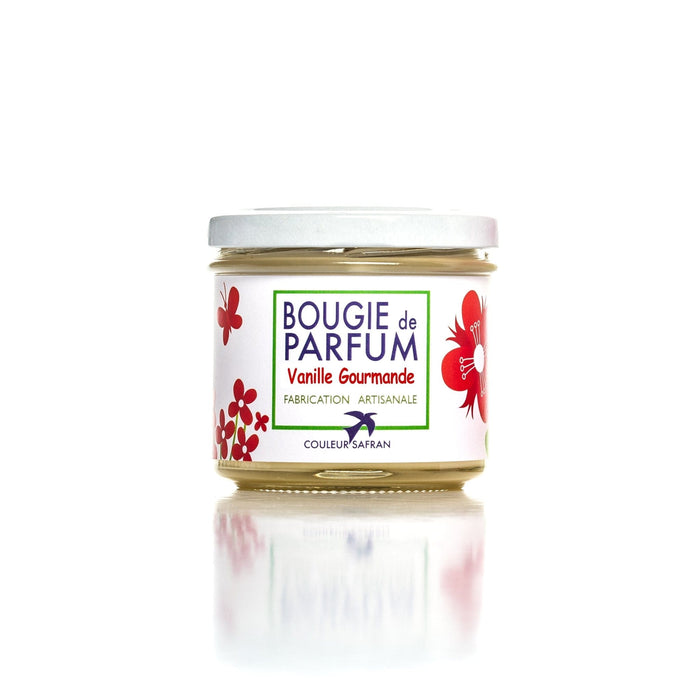 Bougie de parfum artisanale végétale à la vanille de 105g, allumée avec flamme douce et parfumée.