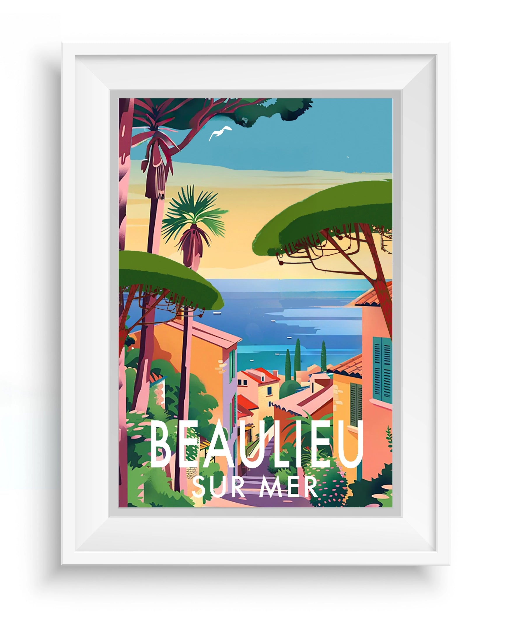 Cadre entourant une affiche de la Collection Côte d’Azur de Couleur Safran, représentant la French Riviera.