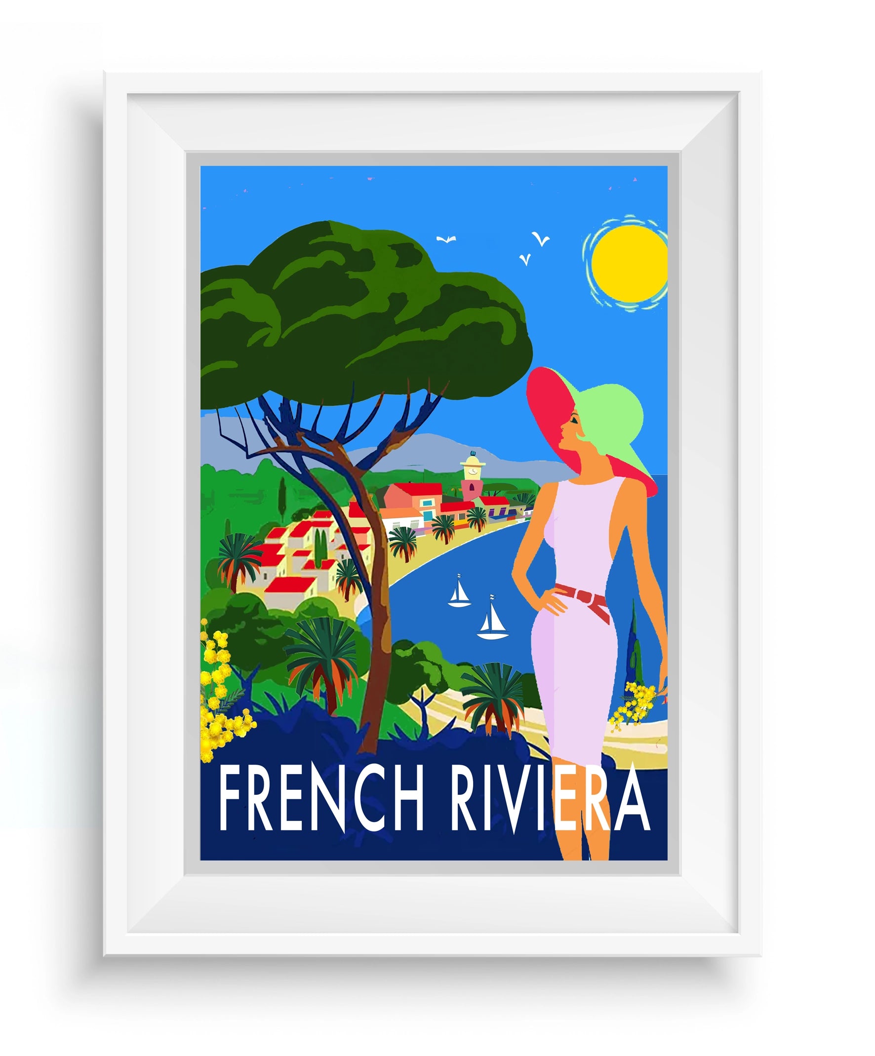 Cadre en bois pour affiches de la collection Côte d’Azur de Couleur Safran, mettant en valeur la Riviera française.