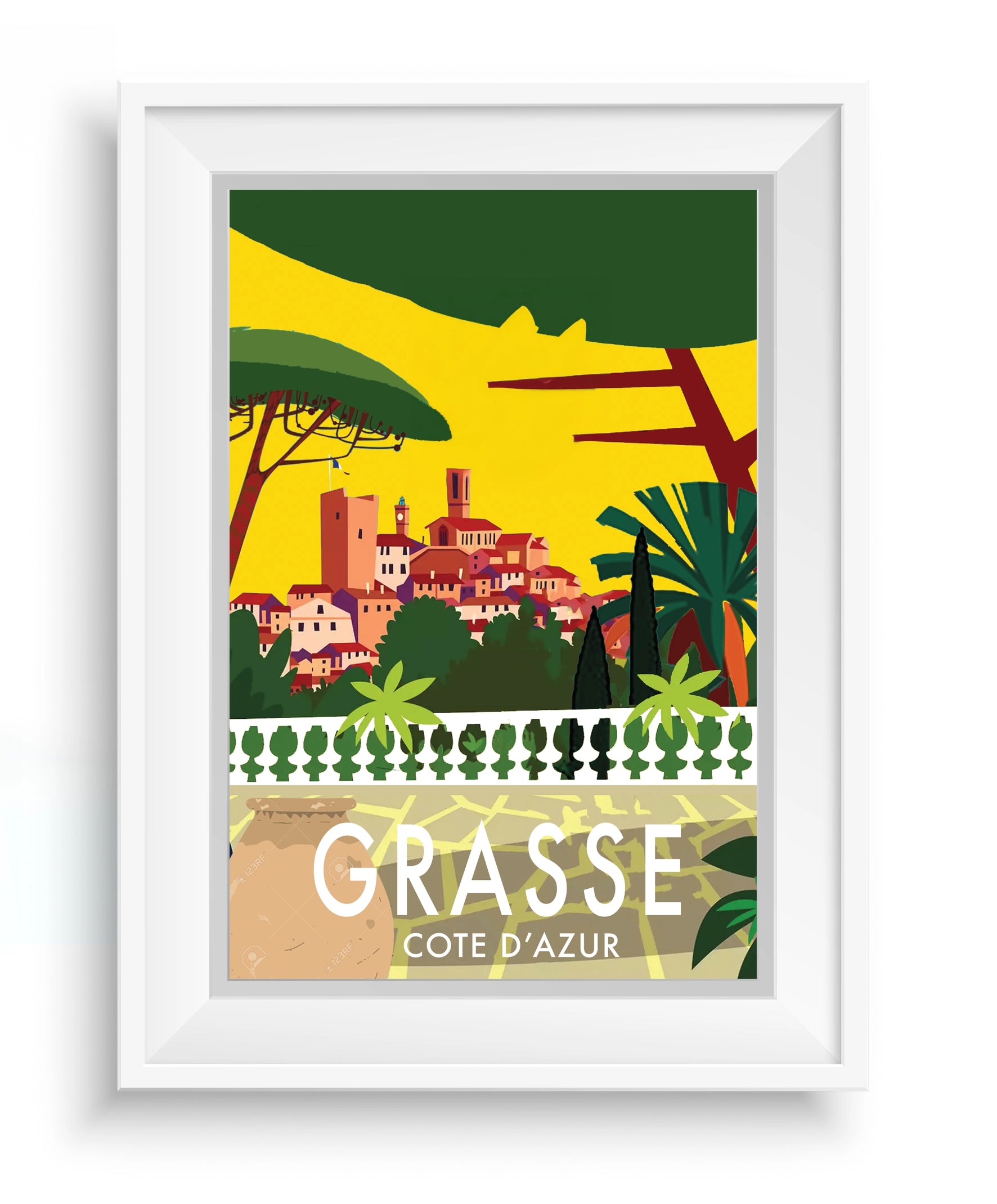 Cadre pour affiches French Riviera – Collection Côte d’Azur de Couleur Safran, Cannes, avec une affiche de la Côte d’Azur.