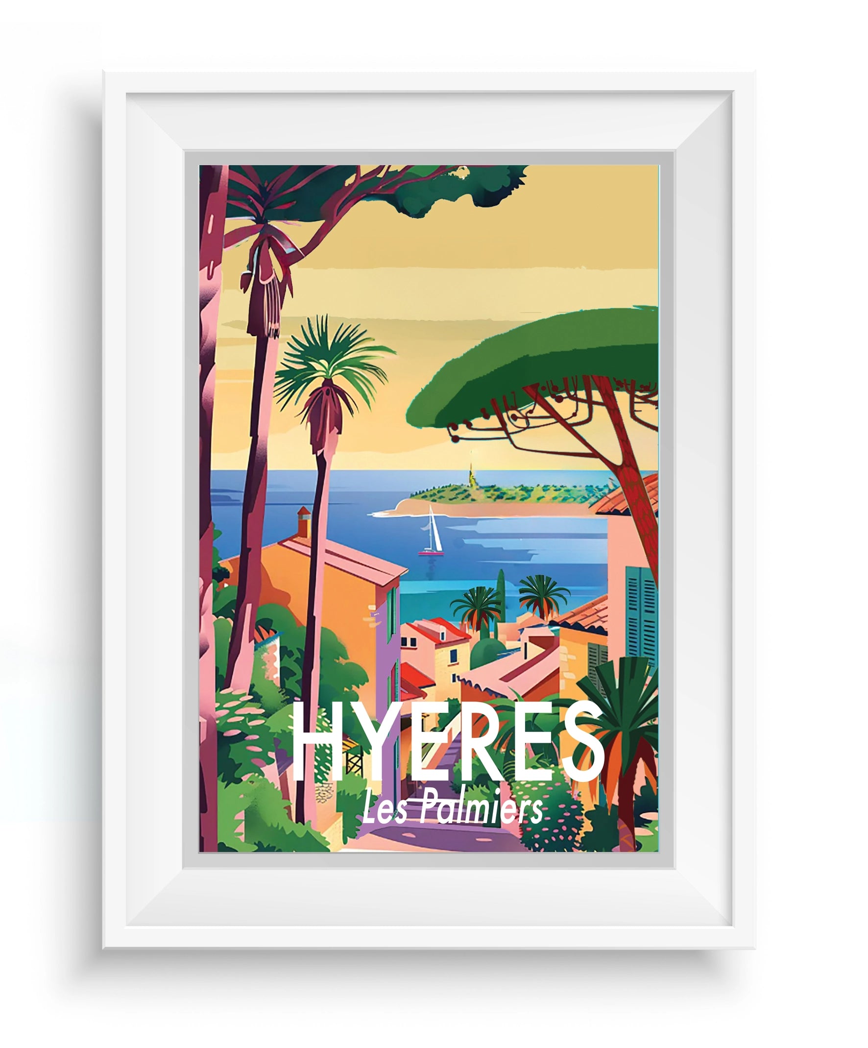 Cadre pour affiches French Riviera – Collection Côte d’Azur de Couleur Safran, avec une affiche de la Côte d’Azur dans un cadre élégant.