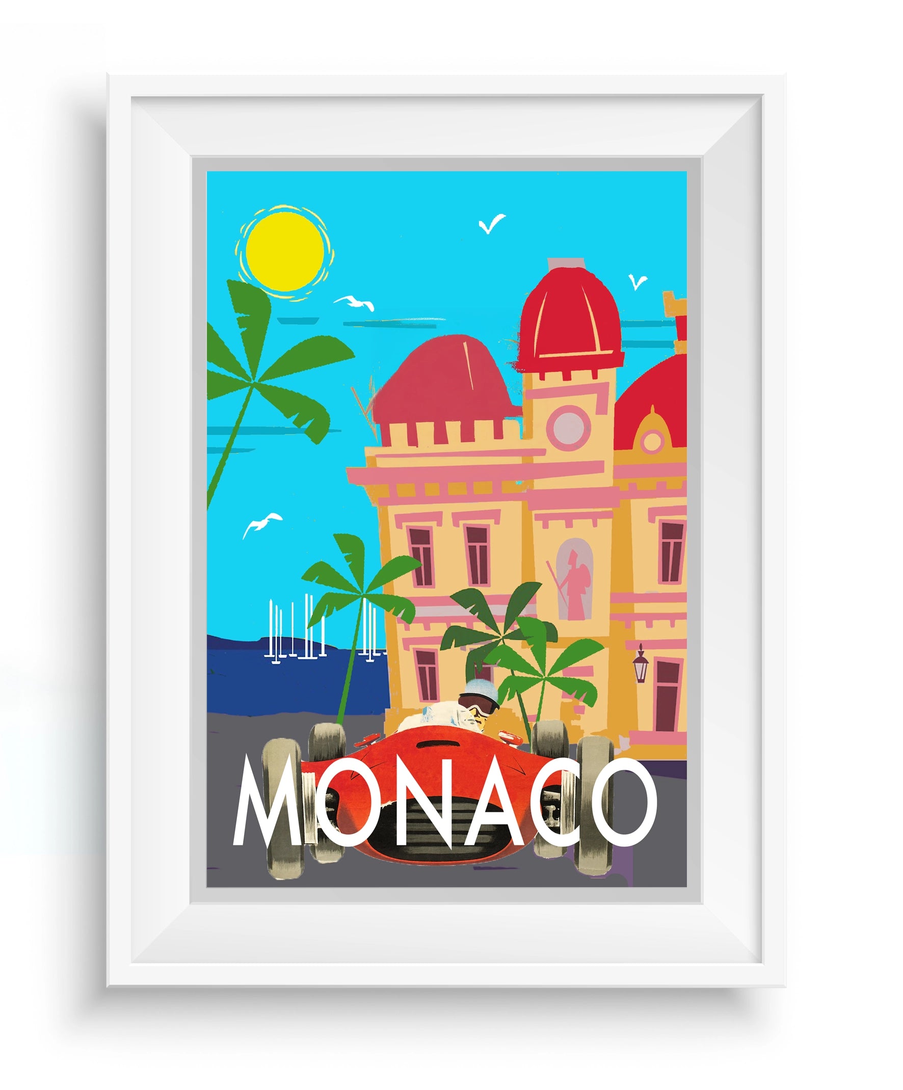 Cadre en bois pour affiches French Riviera, collection Côte d’Azur, de Couleur Safran, Cannes, avec vue sur la côte.
