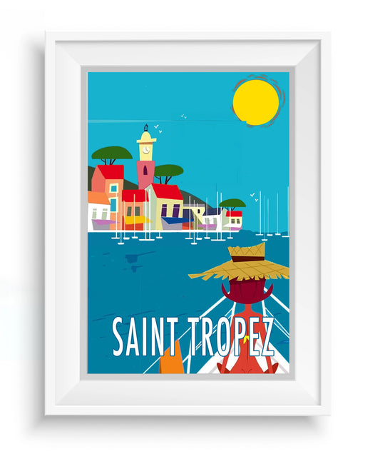 Cadre pour affiche French Riviera de la collection Côte d’Azur par Couleur Safran, montrant une scène de Saint-Tropez.