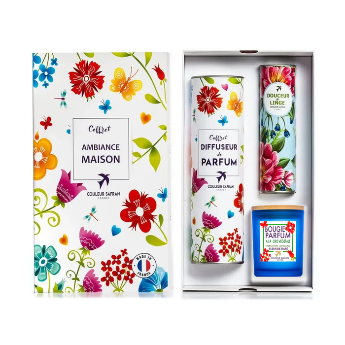 Coffret Cadeau d'Ambiance maison made in France – Diffuseur de Parfum, Bougie Parfumée & Douceur de Linge au choix